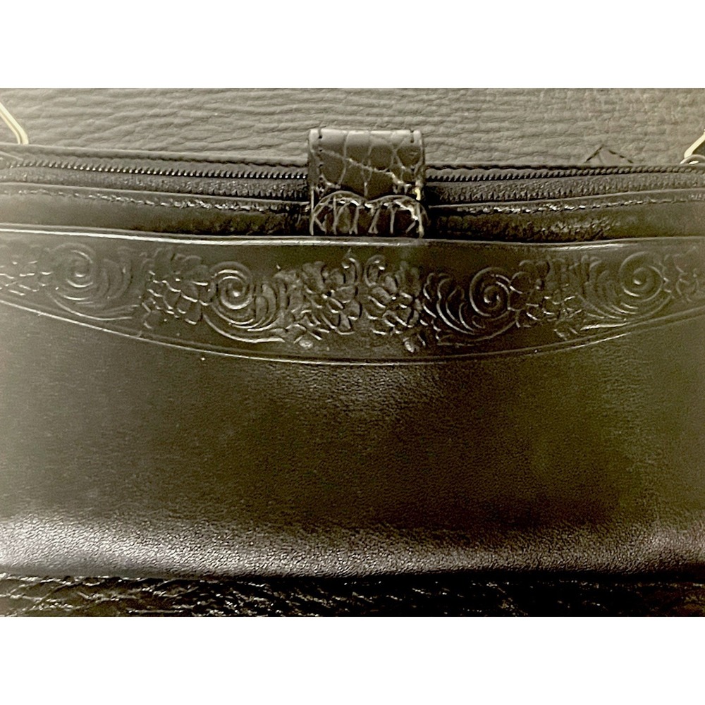 Brighton Black Croc Embossed Leather Wallet Crossbody Clutch Organizer - Picture 6 of 11